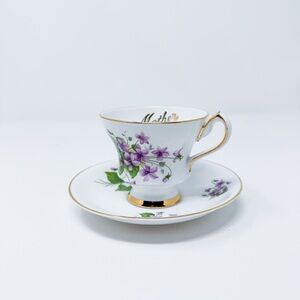 Vintage Violet Floral Mother’s Day Teacup and Saucer English Bone China